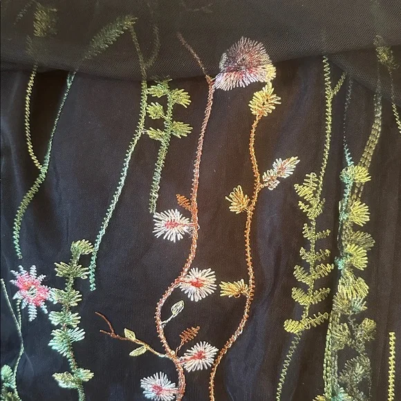 Black Tulle Embroidered Floral Maxi Skirt Romantic Sheer Overlay Boho NWOT Large - Picture 14 of 17